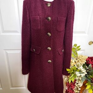 Kenneth Cole New York Burgundy Wool Blend Coat Size 12 Maroon